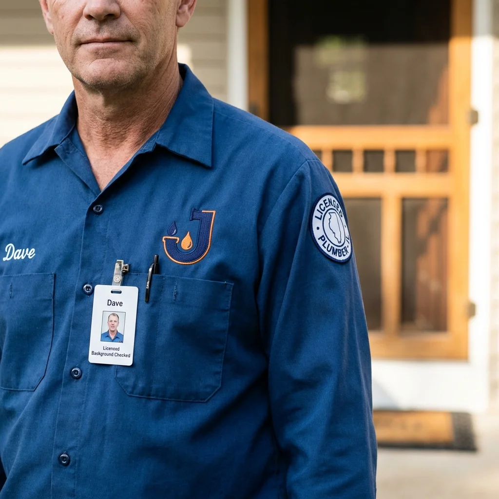 Licensed plumber showing ID badge in Staunton, VA