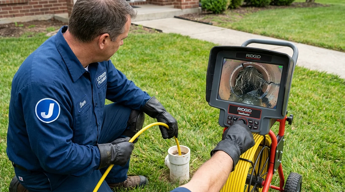 Sewer camera inspection being performed by Johns Plumbing LLC in Staunton