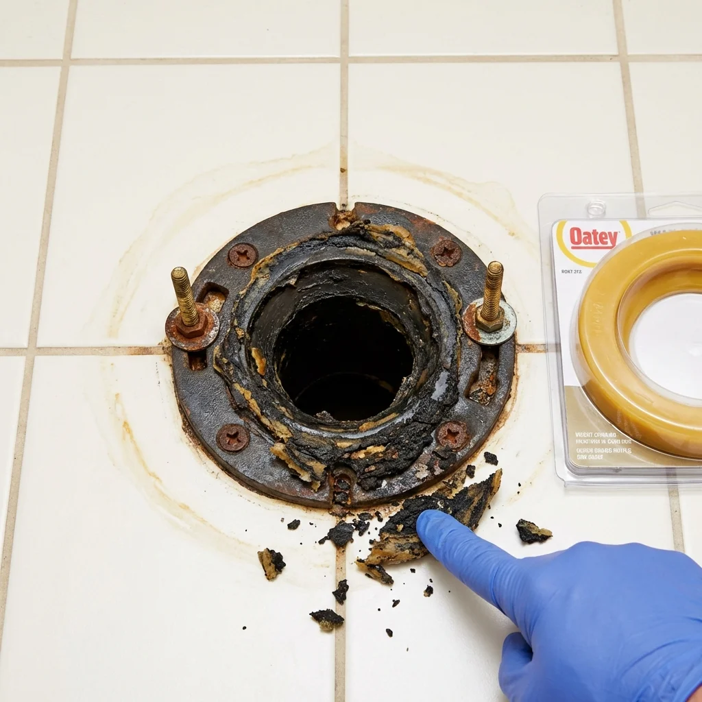 Failed wax ring showing water seepage at the base of a toilet in a Staunton, VA home