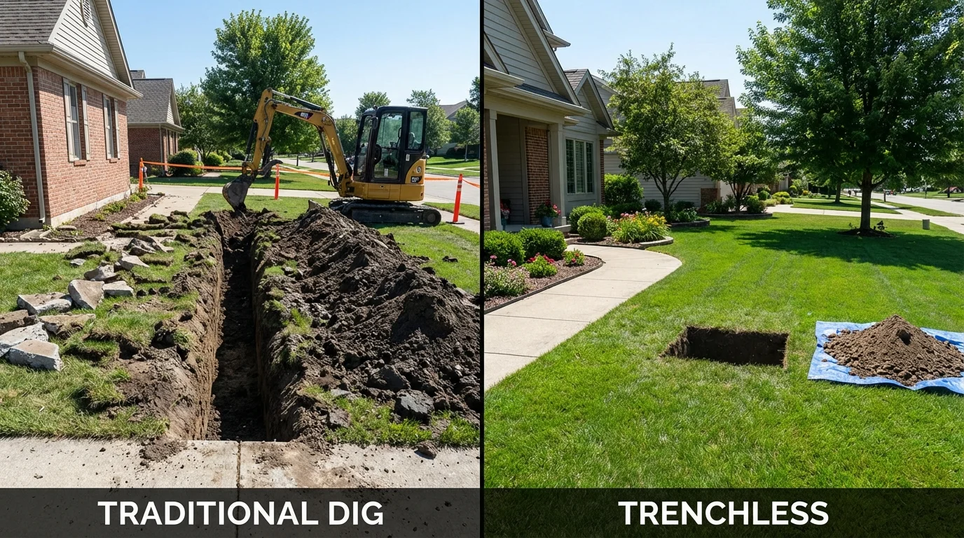 Trenchless sewer repair with minimal yard damage versus traditional excavation in Staunton, VA